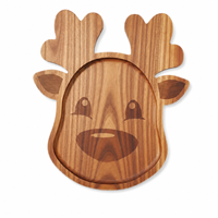 Plateau de service en bois d'acacia naturel, motif animaux de dessin animé, avec compartiments pour fruits et noix, idéal pour les enfants, cadeau de Noël, vente en gros