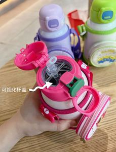 Bear Kids 316 Stainless Steel Insulated Water <b>Bottle</b> Cartoon Straw <b>Thermos</b> with Carry Pouch Doll Charm for Children Outdoor - Product Image 3