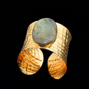 Stylish 18k Gold Plated Hammered Cuff <b>Bangle</b> with Labradorite Oval Gemstone Jewelry Statement <b>Bracelet</b> Elegant Luxury Jewelry - Product Image 2