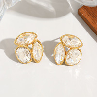 Boucles d'oreilles Novirassine rétro en pierre précieuse marron, en acier inoxydable plaqué or 18 carats pour femme, bijoux délicats géométriques en résine ambrée