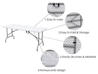 Table pliante portable rectangulaire en plastique blanc moderne pour banquets en plein air, repas et camping.