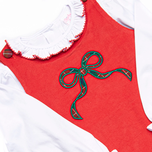 Girls Christmas <strong>Dress</strong> Matching Corduroy Outfits Red Green Festive Holiday Wear Scallop Hem Corduroy Toddler Jumper <strong>Dress</strong> - Product Image 6