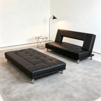 Canapé-lit convertible en cuir PU noir sans accoudoirs, style capitonné, pliable, directement de l'usine