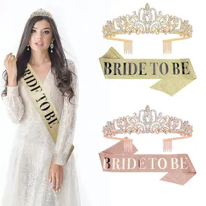 Wedding Decoration Set Tiara Crown Bride to be Sash Crystal Grad Headband Glitter Sash Kit Bridal Shower Gift Party Supplies