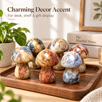 Figurine en Agate Crazy Lace Naturelle en forme de Champignon de 3,5 cm, Sculpture en Cristal, Décoration d'Intérieur, Cadeau de Collection