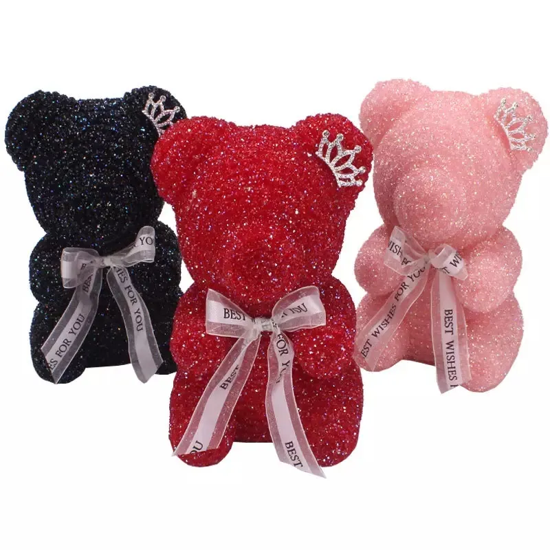 New Arrival Valentines New Year Gift Preserved Fresh Flower Rose Diamond Bear Teddy Bear Rose Flower