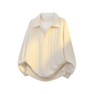 Felpa da <span class=keywords><strong>Uomo</strong></span> Comoda a Maniche Lunghe con Scollo a V, Lavorazione a Maglia, Casual, Vestibilità Ampia, Grigia, con Colletto Polo, alla Moda - Product Image 3