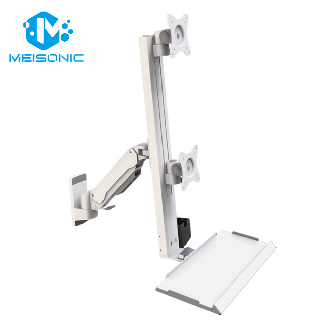 Industrial Machine Use Wall Mounted Double Screens Heavy Duty Aviation Grade Aluminum Dual-Head Monitor Mounting Solution