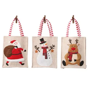 Bolsa de Mano Pequeña con Bordado de Dibujos Animados de Santa Claus, Bolsa de Regalo de Navidad de Tela de Lino Ecológica, Bolsa para Dulces - Product Image 1