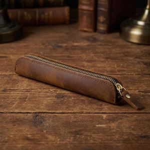 Vintage Simple Leather Stylus <b>Pen</b> Case Storage Bag Portable Genuine Leather Mini <b>Tablet</b> <b>Pen</b> Pouch with Zipper - Product Image 3
