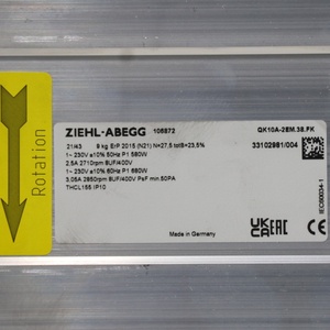 ZIEHL-ABEGG QK10A-2EM.38.FK 106872 230V 50/60Hz 0.58/0.68kW 2.50/3.05A 2710/2850RPM Cross Flow <b>Fan</b> Metal Blades Free <b>Standing</b> - Product Image 4