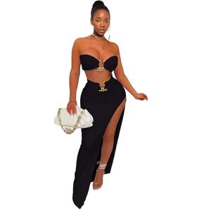 Sexy Strapless Cover Chest Irregular Slit Skirt Women's 2 Piece Set Fashion - Product Image 1