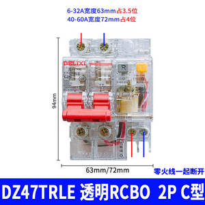 Interruptor Automático Miniatura Delixi DZ47TRLE 2P 25A/32A/40A/63A con Protección de Corriente Residual de 30mA Transparente - Product Image 2