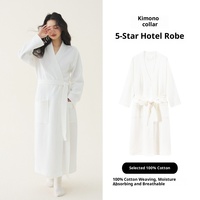 Peignoir de pyjama pour femme 100 % coton tissé, taille élastique, couleur unie, longueur intégrale, col en V, 280 g, avec logo frontal, pour toutes les saisons (automne, hiver, printemps, été)