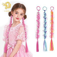 Élastique à cheveux tressé dégradé pour enfants, extension de queue de cheval synthétique tressée avec pompon pour coiffure de fête des filles