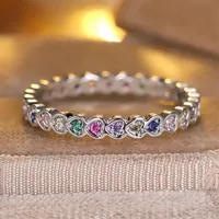 ZhuQian Vente en gros de bagues en cristal de couleur arc-en-ciel en forme de cœur pour femmes, bagues mignonnes pour filles, cadeaux de fête, ensemble de bagues empilables, bijoux