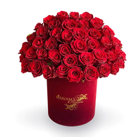 Boîtes d'emballage florales rondes de luxe en velours floqué pour bouquets de roses, personnalisables avec votre propre logo