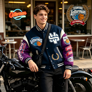 Chaqueta de Béisbol Bordada con Detalles Elaborados, Estilo Universitario y Motociclista, para Reuniones Urbanas y Personalización de Equipos, Venta al Por Mayor de Fábrica ODM - Product Image 3
