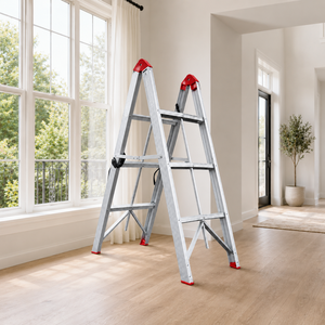 Échelle à manche légère et moderne en aluminium, certification CE, capacité de charge 150 kg, pour l'entretien intérieur, les rayonnages de magasin et les entrepôts - Product Image 1