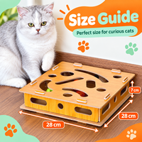 Kotak Mainan Puzzle Kucing Kayu Lipat Mewah Modern dengan Bola Berbunyi, Permainan Labirin Kayu Ramah Lingkungan untuk Stimulasi Mental Kucing di Dalam Ruangan
