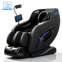Sillón de Masaje LEERCON Negro Mate con Detalles Dorados, Reposapiés con Seis Bolsas de Aire, Reposacabezas Acolchado en Forma de Herradura, Lujo para el Hogar