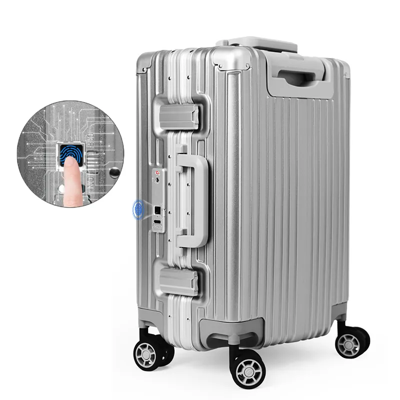 High Quality Anti Theft Waterproof Portable Safety Multifunctional Smart Fingerprint Trolley Travel Suitcase Bag