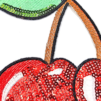 Parche Termoadhesivo de PVC Bordado con Lentejuelas de Cereza Roja Brillante y Hoja Verde, de Calidad Garantizada, para Ropa