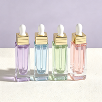 Flacon en verre rectangulaire de luxe 30 ml avec pipette compte-gouttes et anneau doré pour sérum facial, emballage de produits de beauté et de soins de la peau, OEM