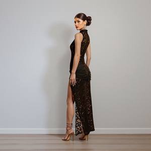 Nuovo Vestito <span class=keywords><strong>Nero</strong></span> alla Moda Senza Maniche Vedo Non Vedo <span class=keywords><strong>con</strong></span> Lavorazione Traforata <span class=keywords><strong>Abito</strong></span> da Donna Sexy <span class=keywords><strong>con</strong></span> <span class=keywords><strong>Spacco</strong></span> <span class=keywords><strong>Lungo</strong></span> - Product Image 2