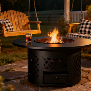 Brasero de Hierro con Estructura Metálica y Almacenamiento, Diseño de Mesa Redonda para Reuniones en Patios y Jardines al Aire Libre en EE. UU. y la UE - Product Image 5