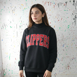 Sudadera con Capucha CLIPPERS Negra con Apliques Rojos Bordados CLUSH SPORTS 100% Algodón, Felpa de Invierno, Talla Grande, Media Cremallera - Product Image 1