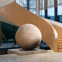 Ornement de sol en bois massif sculpté en forme de boule ronde, grande sculpture artisanale pour la décoration de hall d'hôtel, vitrine de magasin