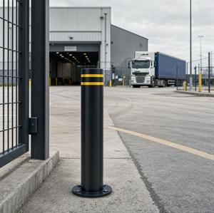 Poteau de signalisation fixe anti-collision noir de 168 mm, revêtu de peinture en poudre, barrière routière en acier robuste pour trottoir, usage communautaire et commercial - Product Image 4