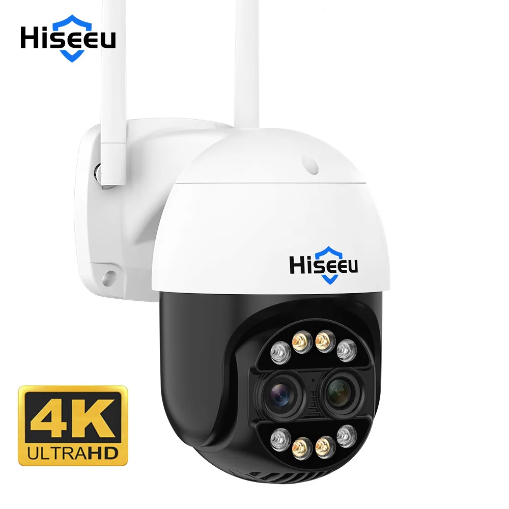 Hiseeu 8MP 4K WIFI IP Camera Outdoor Security 8X Zoom 4MP PTZ Dual Lens Wireless Video Surveillance CCTV Cameras P2P Speed dome