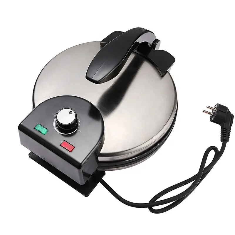 1200W 12 นิ้วสแตนเลสไฟฟ้า Crepe และแพนเค้ก Tortilla Roti Maker Non Stick กดเครื่องทําวาฟเฟิล