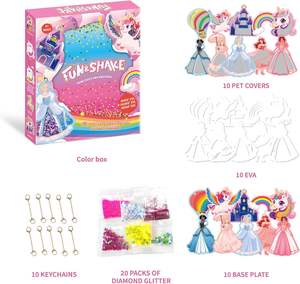 Kit de loisirs créatifs DIY pour enfants, thème Licornes et Princesses, avec paillettes, pour la création de porte-clés, produit phare - Product Image 2