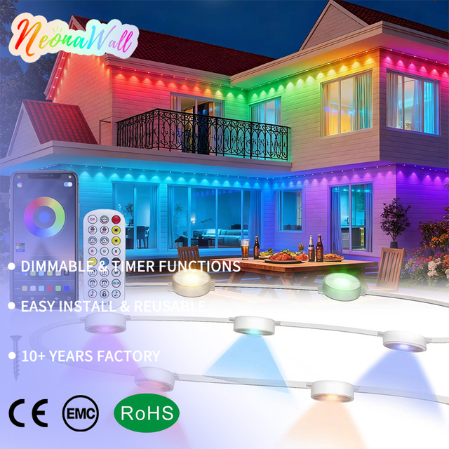 Permanent Outdoor RGB+IC LED Eave Lights, IP67 Waterproof, Works with Alexa & Google Assistant for Holiday & Daily Decor