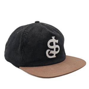 Vintage Style Unstructured Corduroy Flat Brim Snapback Cap Custom Felt Embroidery Two Color Tones <b>Hat</b> - Product Image 2