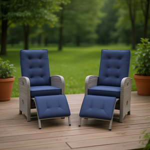 Chaises de patio inclinables en polyrotin gris, 2 pièces, avec repose-pieds, meubles de jardin d'extérieur, style contemporain - Product Image 2