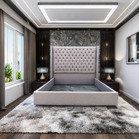 Ensemble de meubles de chambre à coucher modernes de luxe de taille Queen King Size avec boutons, tête de lit, cadre en bois, couverture en tissu de lin, lit souple