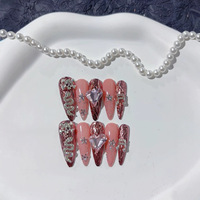 Tacana 10pcs Kuku Palsu Buatan Tangan Stiletto Berhias Rhinestone Eropa Tebal Rumit Full Cover Gradient Ujung Kuku ABS