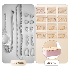Boîte de rangement pour bijoux en PU de grande capacité avec 12 compartiments séparés et fermeture à glissière pour le rangement du maquillage et des bijoux - Product Image 2