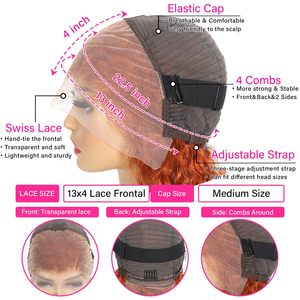 Parrucche Frontali in Pizzo Arancione Zenzero con Capelli Umani, Onda Profonda, 13x4 HD Trasparente, Ricci, Densità 250%, Colore Rame - Product Image 5