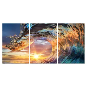 Factory Direct Crystal Clear Waves Sunset Natural Waterproof Framed Acrylic Canvas Painting Wall Decoration for Wall