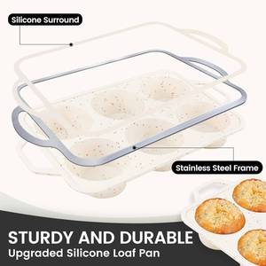MUYULINS Factory Beige 6-Cup LFGB Non-Stick BPA Free Metal Reinforced Frame Large <b>Silicone</b> Cupcake Pan American Muffin Tray - Product Image 2