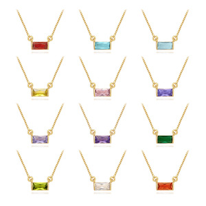 Collar de Barra Rectangular Personalizable Multicolor con Zirconia, Chapado en Oro, con Pequeñas Piedras Baguette, Cadena Apilable para Uso Diario, Venta al por Mayor - Product Image 1