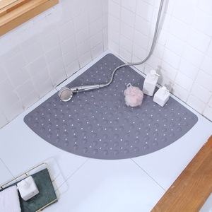 <strong>Curved</strong> Shower <strong>Mat</strong> Non-Slip Skin Friendly Corner Shower <strong>Mats</strong> Triangle <strong>Bath</strong> <strong>Mat</strong> with Suction Cups Made of TPE Material - Product Image 1