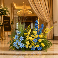 Composition florale artificielle durable en soie, motif fleurs sauvages bleues et jaunes, pour toile de fond de scène de mariage, photomaton et décoration extérieure