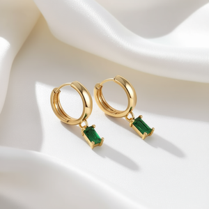 Orecchini pendenti dorati con zirconi taglio smeraldo incastonati in lega per donna, gioielli alla moda E2574 - Product Image 2