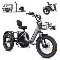 Tricycle électrique EcoRider SMARTRAVEL 48V 750W à pneus larges pour adultes, vélo cargo à 3 roues avec grand panier, 20 pouces, tout-terrain